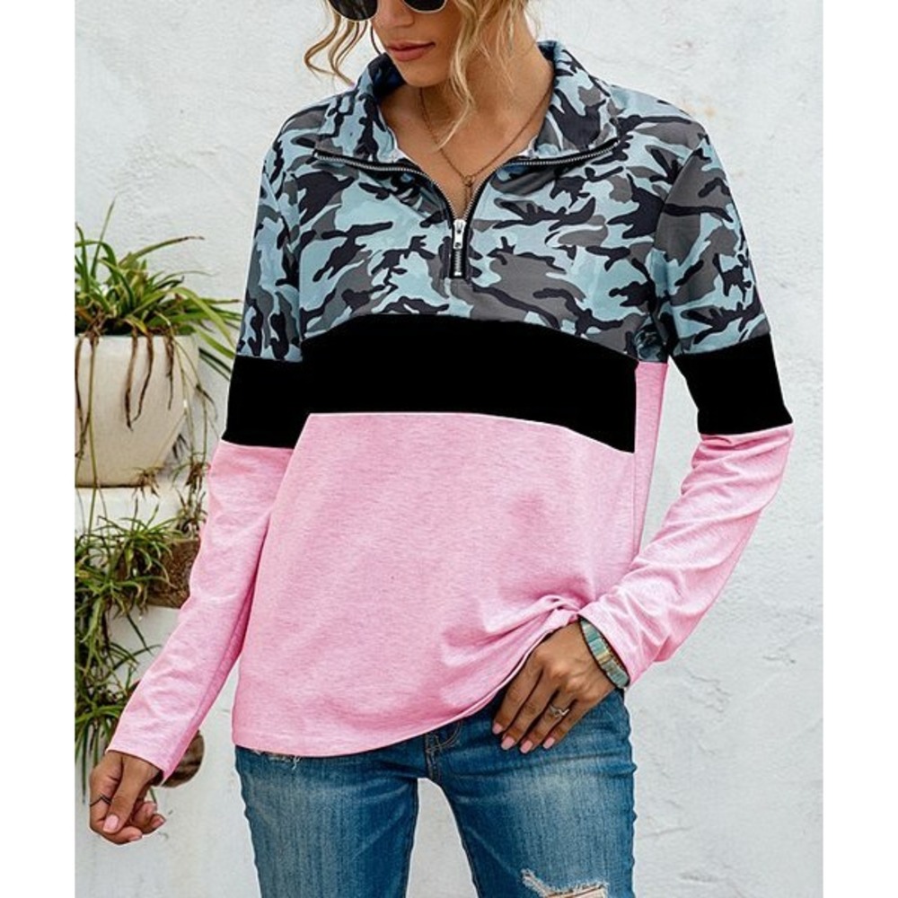 Basico Women Pink Camouflage Multicolor‎ Pullover Long Sleeves Top Size 3XL